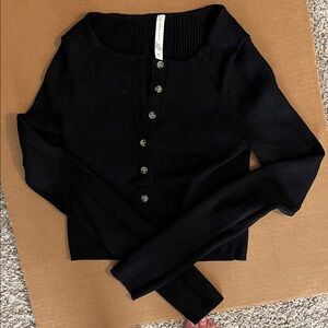 Altar'd State Black Ribbed Button Front Crop Top